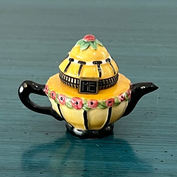 Vintage Lot Bundle Mary Engelbreit Teapot Trinket Box Miniature Coffee Flowers - Picture 6 of 14